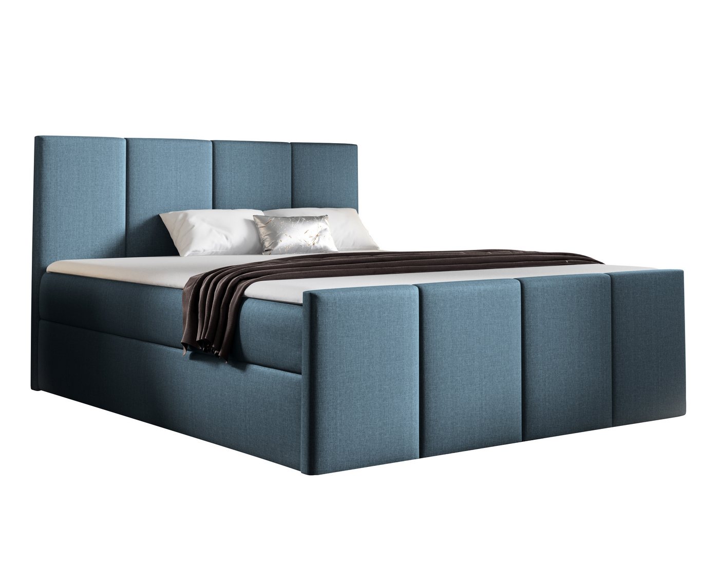 Furnix Boxspringbett LARSH 120-200x200 Doppelbett mit Topper & Bettkasten Leinenoptik, pflegeleichter Polsterstoff, Kopfteil mit moderner Steppung von Furnix