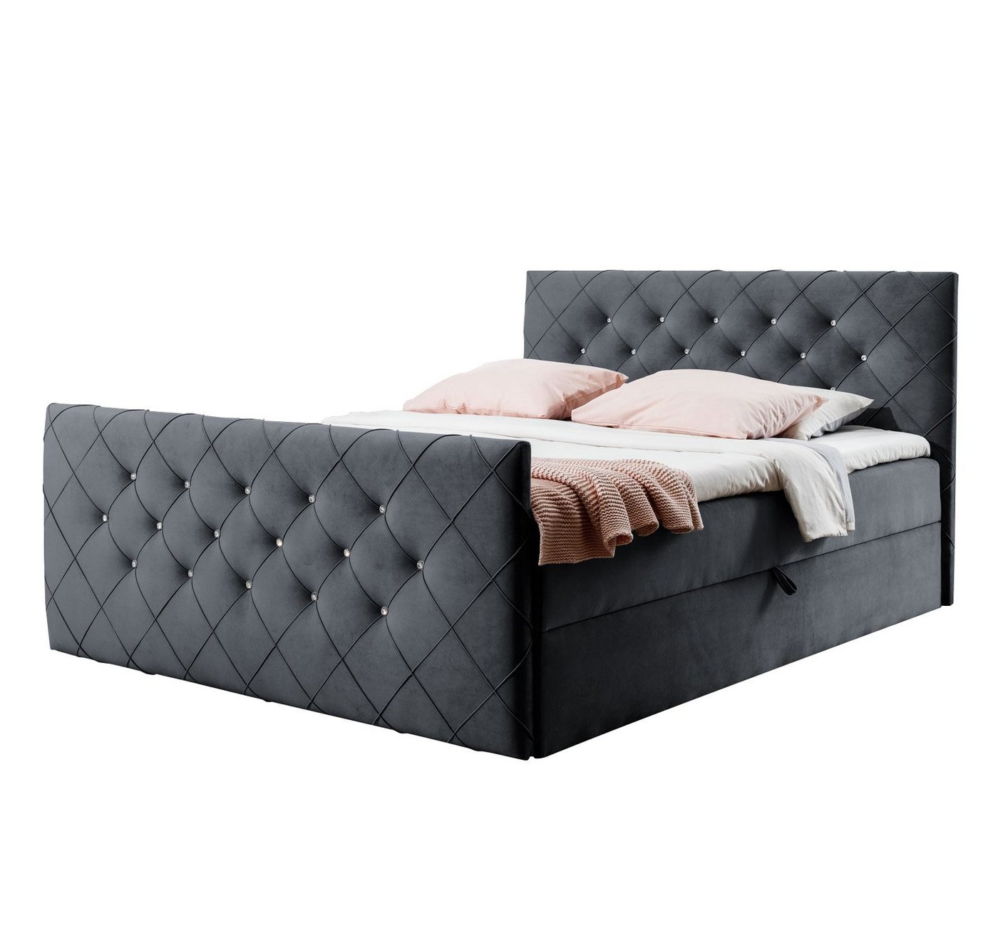 Furnix Boxspringbett MOLIE 120-200x200 Kopf- und Fußteil Bettkasten und Topper, angenehmer, abriebfester, pflegeleichter Stoff von Furnix