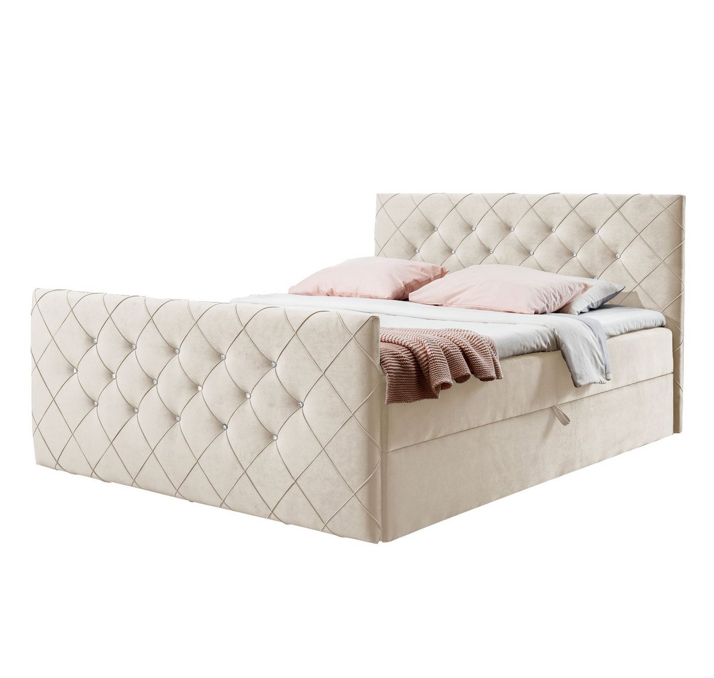 Furnix Boxspringbett MOLIE 120-200x200 Kopf- und Fußteil Bettkasten und Topper, angenehmer, abriebfester, pflegeleichter Stoff von Furnix