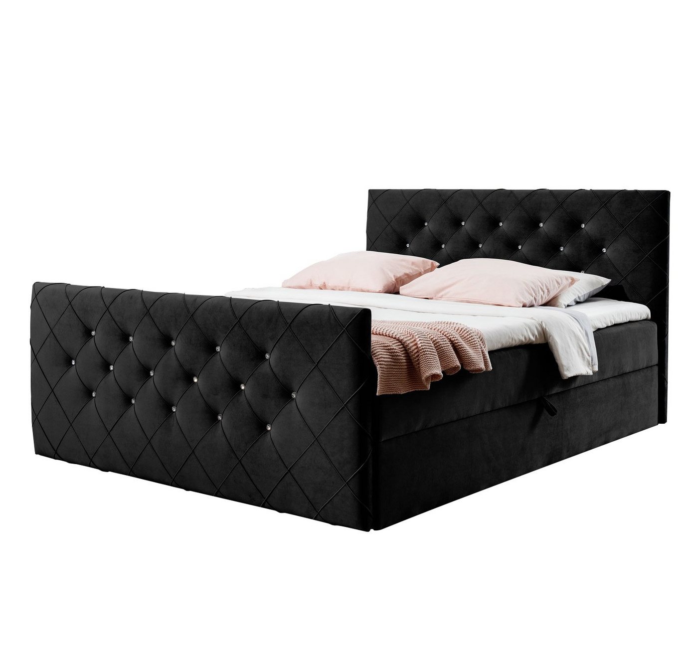 Furnix Boxspringbett MOLIE 120-200x200 Kopf- und Fußteil Bettkasten und Topper, angenehmer, abriebfester, pflegeleichter Stoff von Furnix