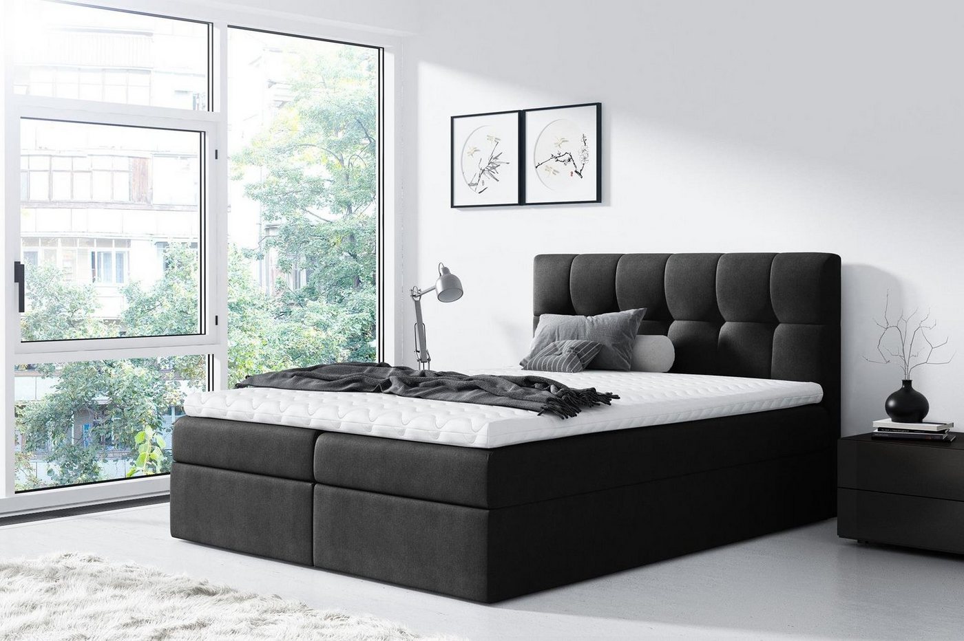 Furnix Boxspringbett RICKIE 140/160/180/200x200 cm mit tiefen Bettkasten & Topper Auswahl, hochwertige, strapazierfähige Polsterstoffe, Made in Europe von Furnix