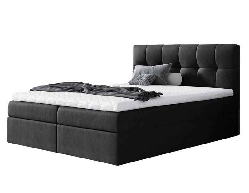 Furnix Boxspringbett RICKIE 140/160/180/200x200 cm mit tiefen Bettkasten & Topper Auswahl, hochwertige, strapazierfähige Polsterstoffe, Made in Europe von Furnix