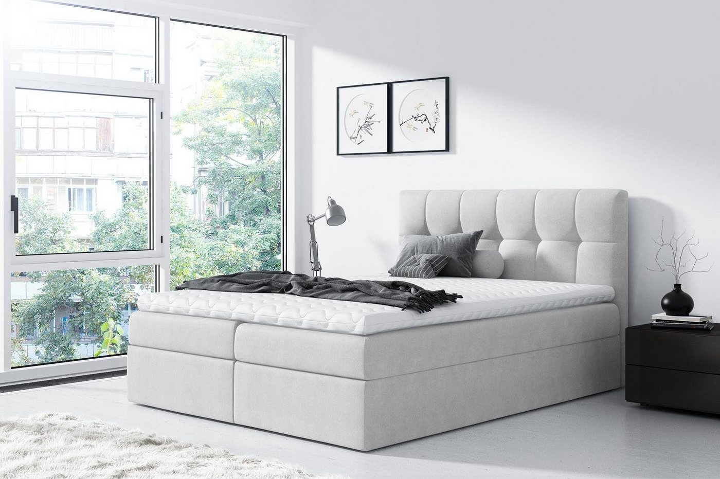 Furnix Boxspringbett RICKIE 140/160/180/200x200 cm mit tiefen Bettkasten & Topper Auswahl, hochwertige, strapazierfähige Polsterstoffe, Made in Europe von Furnix