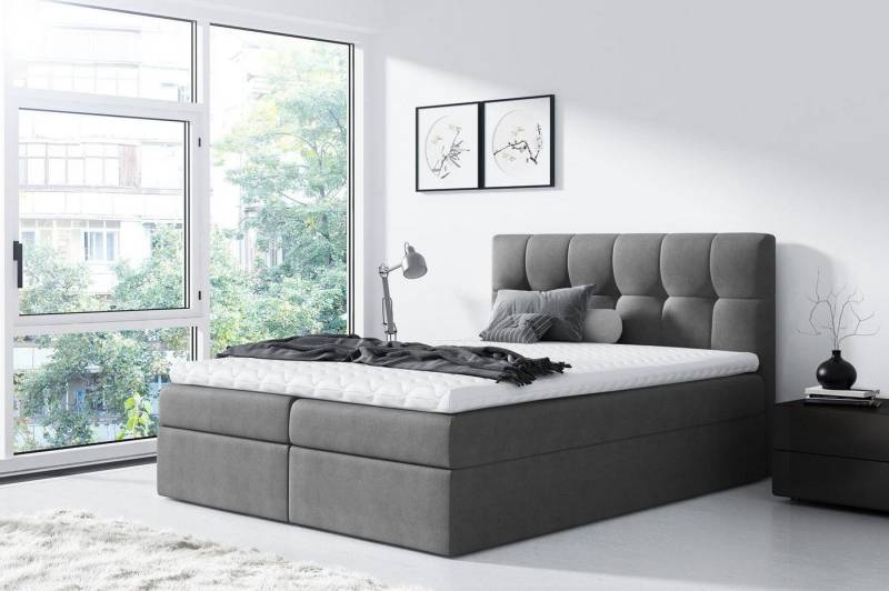 Furnix Boxspringbett RICKIE 140/160/180/200x200 cm mit tiefen Bettkasten & Topper Auswahl, hochwertige, strapazierfähige Polsterstoffe, Made in Europe von Furnix