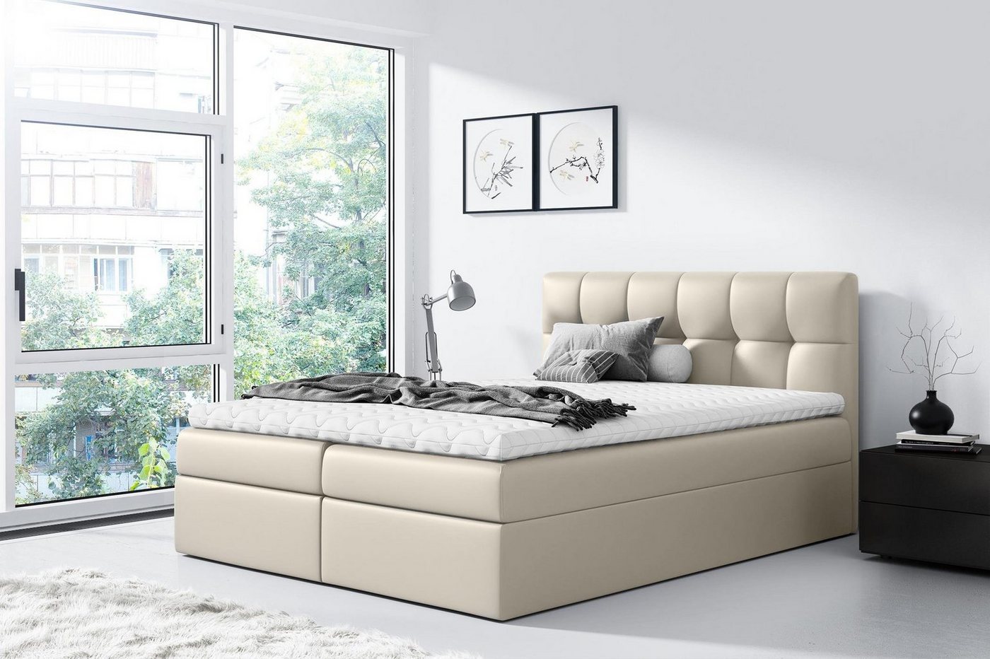 Furnix Boxspringbett RICKIE 140/160/180/200x200 cm mit tiefen Bettkasten & Topper Auswahl, hochwertige, strapazierfähige Polsterstoffe, Made in Europe von Furnix