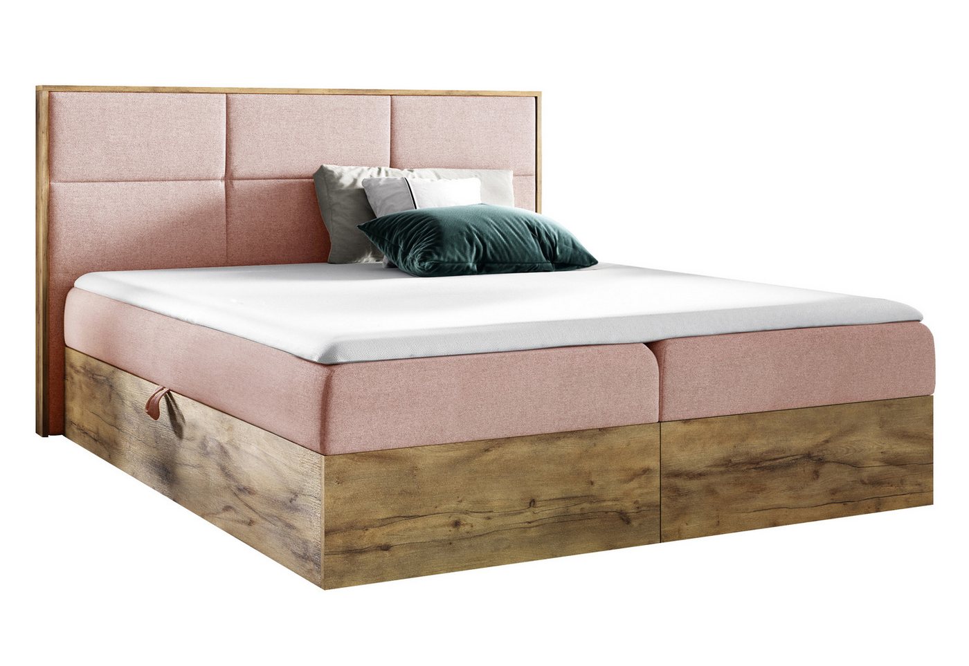 Furnix Boxspringbett Redos 120-200x200 Bett in Duo-Optik mit Bettkasten und Topper, moderne Optik, gepolstertes Kopfteil, pflegeleicht von Furnix