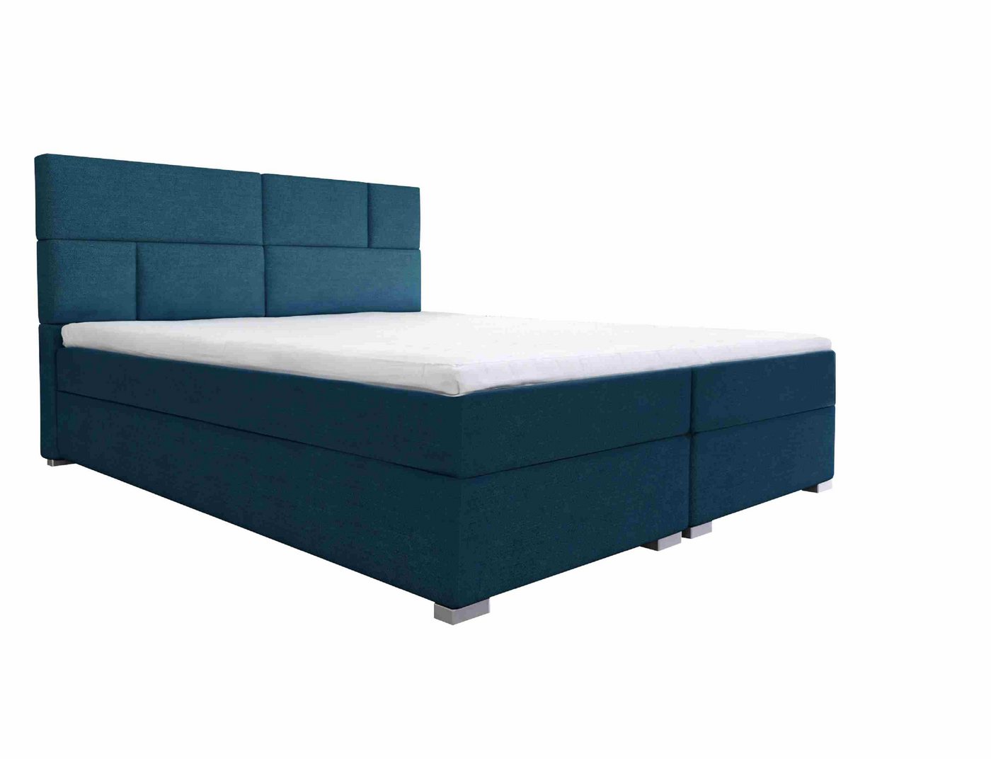 Furnix Boxspringbett STORMI 140/160/180x200 Bett mit Topper und silbernen Füßen ML25 blau, Bonell-Federkern H3, strapazierfähiger Stoff von Furnix