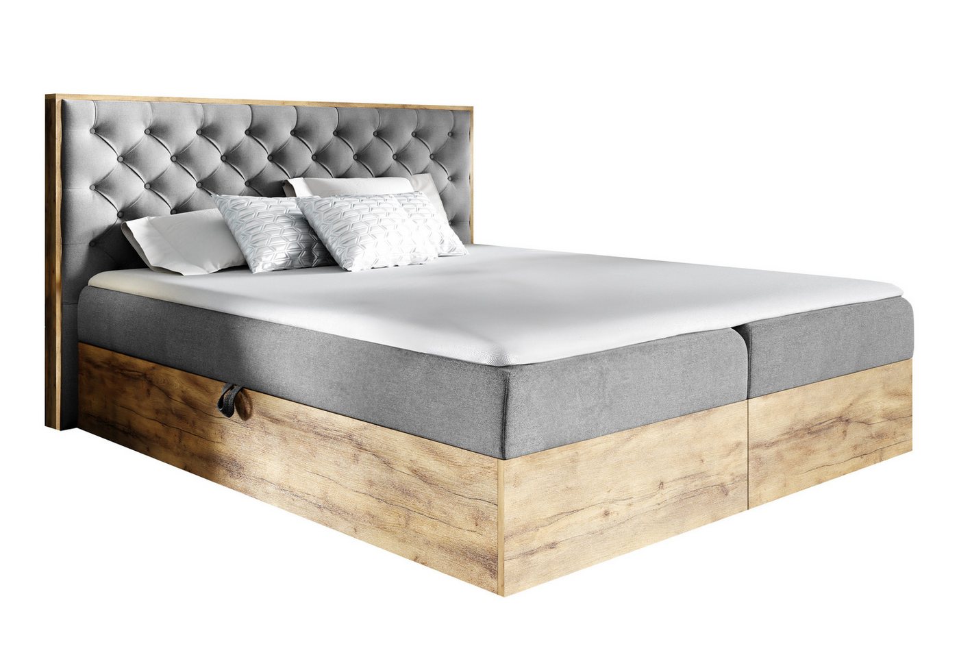 Furnix Boxspringbett TERRIE 120-200x200 Doppelbett Kombination aus Holz und Polster, 2 Bettkästen mit Gasdruckfedern, 5 cm hoher Topper von Furnix