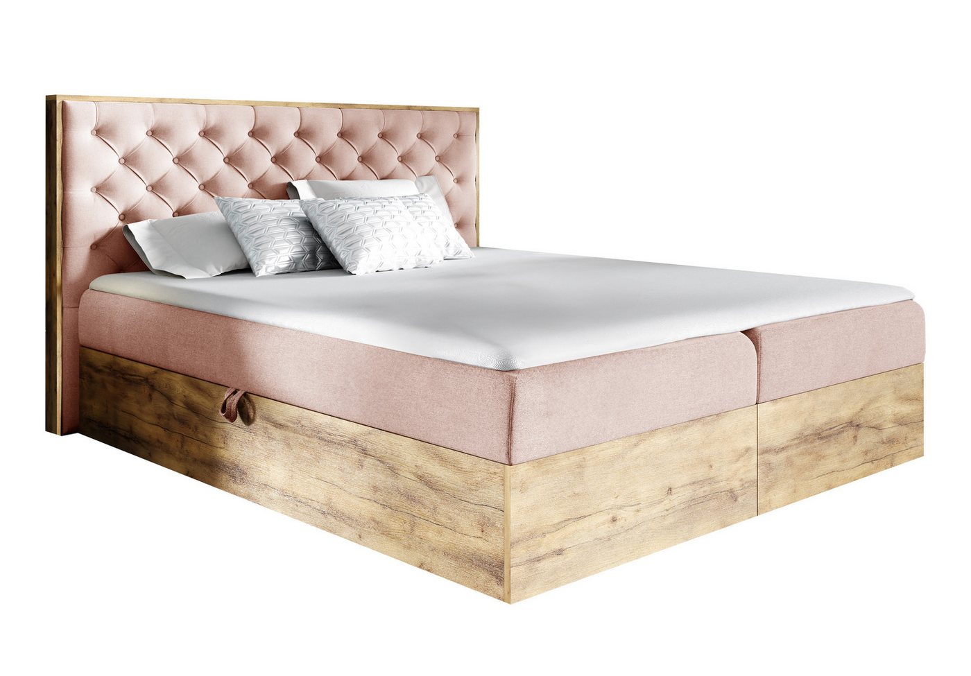 Furnix Boxspringbett TERRIE 120-200x200 Doppelbett Kombination aus Holz und Polster, 2 Bettkästen mit Gasdruckfedern, 5 cm hoher Topper von Furnix