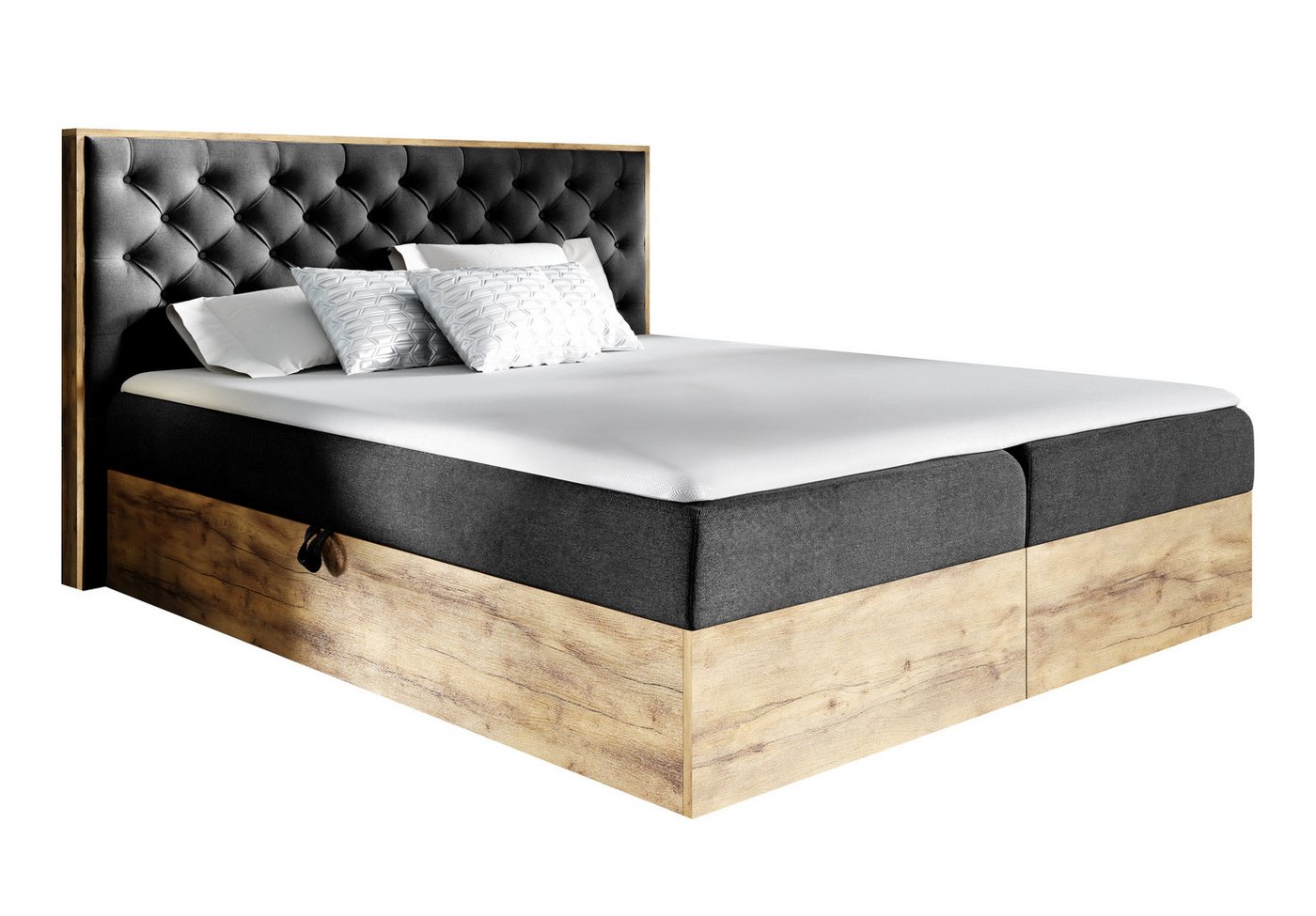 Furnix Boxspringbett TERRIE 120-200x200 Doppelbett Kombination aus Holz und Polster, 2 Bettkästen mit Gasdruckfedern, 5 cm hoher Topper von Furnix