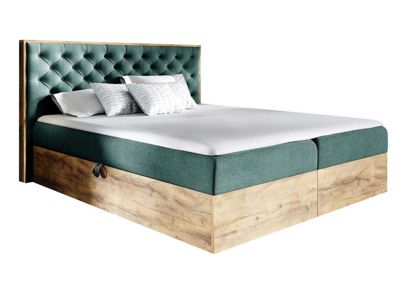 Furnix Boxspringbett TERRIE 120-200x200 Doppelbett Kombination aus Holz und Polster, 2 Bettkästen mit Gasdruckfedern, 5 cm hoher Topper von Furnix