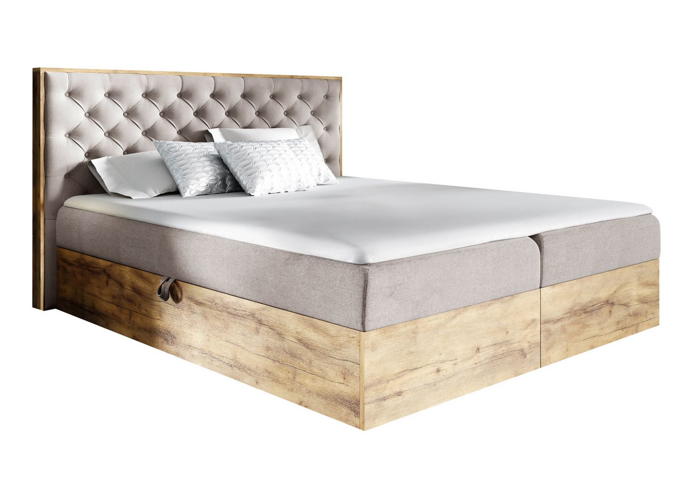 Furnix Boxspringbett TERRIE 120-200x200 Doppelbett Kombination aus Holz und Polster, 2 Bettkästen mit Gasdruckfedern, 5 cm hoher Topper von Furnix