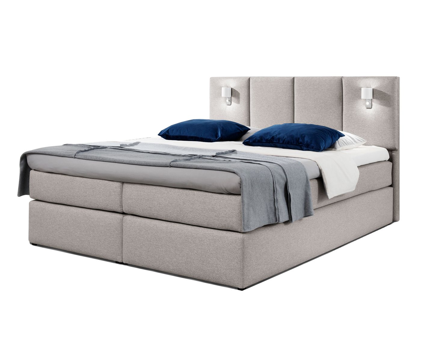 Furnix Boxspringbett VESTRIA 120/140/160/180x200 Polsterbett mit Beleuchtung und Topper, strapazierfähiger, pflegeleichter Stoff, Bonellfederkern H3 von Furnix