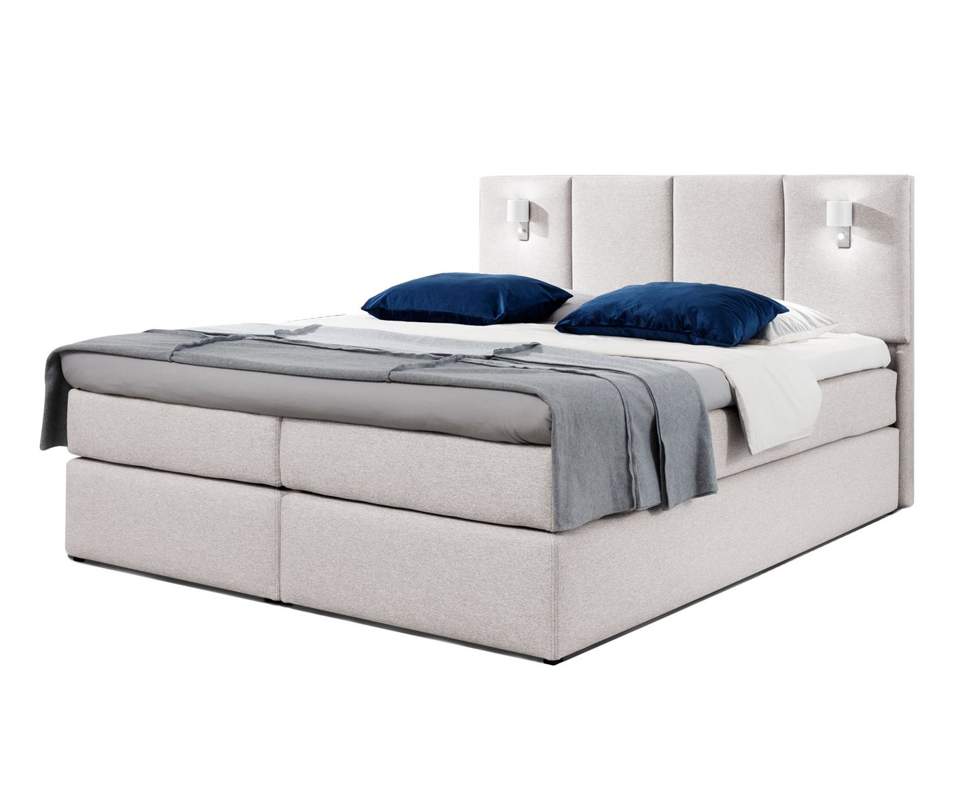 Furnix Boxspringbett VESTRIA 120/140/160/180x200 Polsterbett mit Beleuchtung und Topper, strapazierfähiger, pflegeleichter Stoff, Bonellfederkern H3 von Furnix