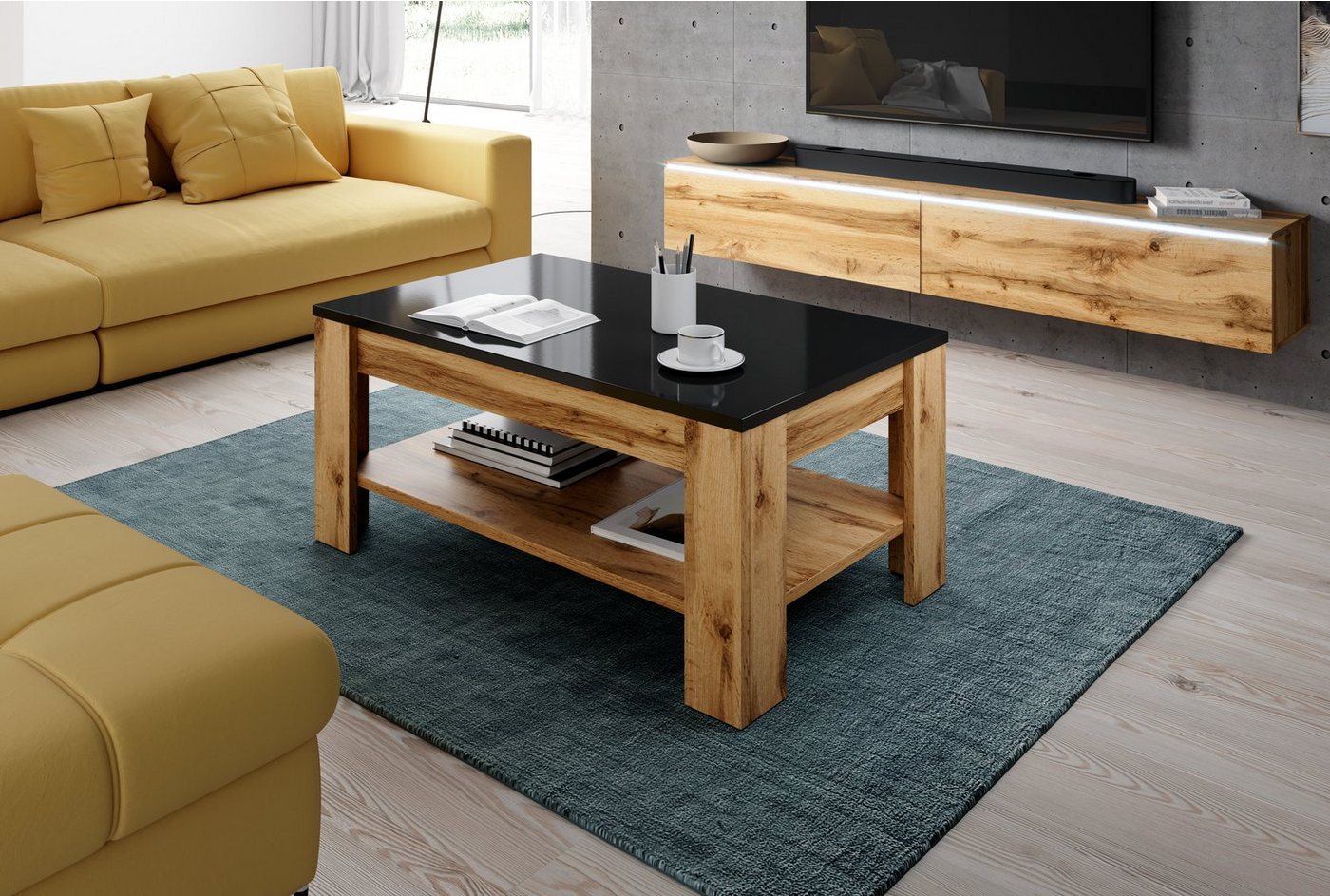 Furnix Couchtisch ALYX für Wohnzimmer Sofatisch mit zusätzlicher Ablage, B100 x T52 x H45 cm von Furnix