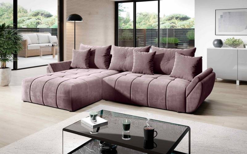 Furnix Ecksofa Amarra Sofa mit Schlaffunktion Bettkasten Kissen Couch L-Form Auswahl, Masse: B280 x H91 x T190 cm, hochwertige Polsterstoffe von Furnix
