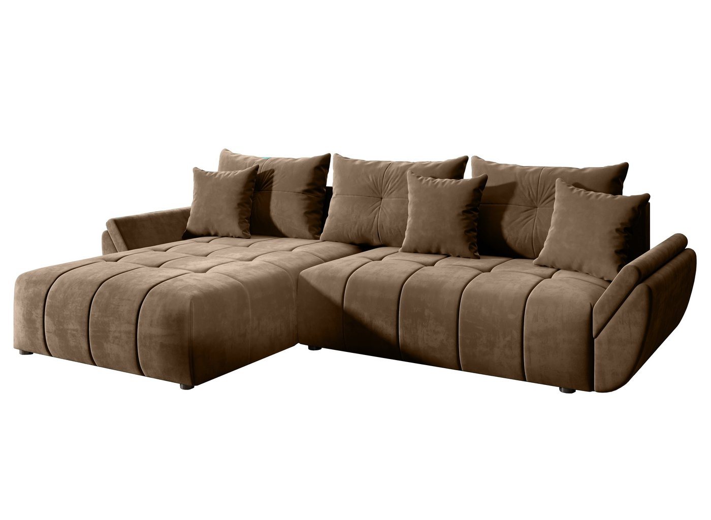 Furnix Ecksofa CALVANI-L Sofa mit Schlaffunktion Bettkasten Kissen Couch MH15 Braun, Kissen mit Reißverschluss, BxHxT: 280x91x190 cm von Furnix