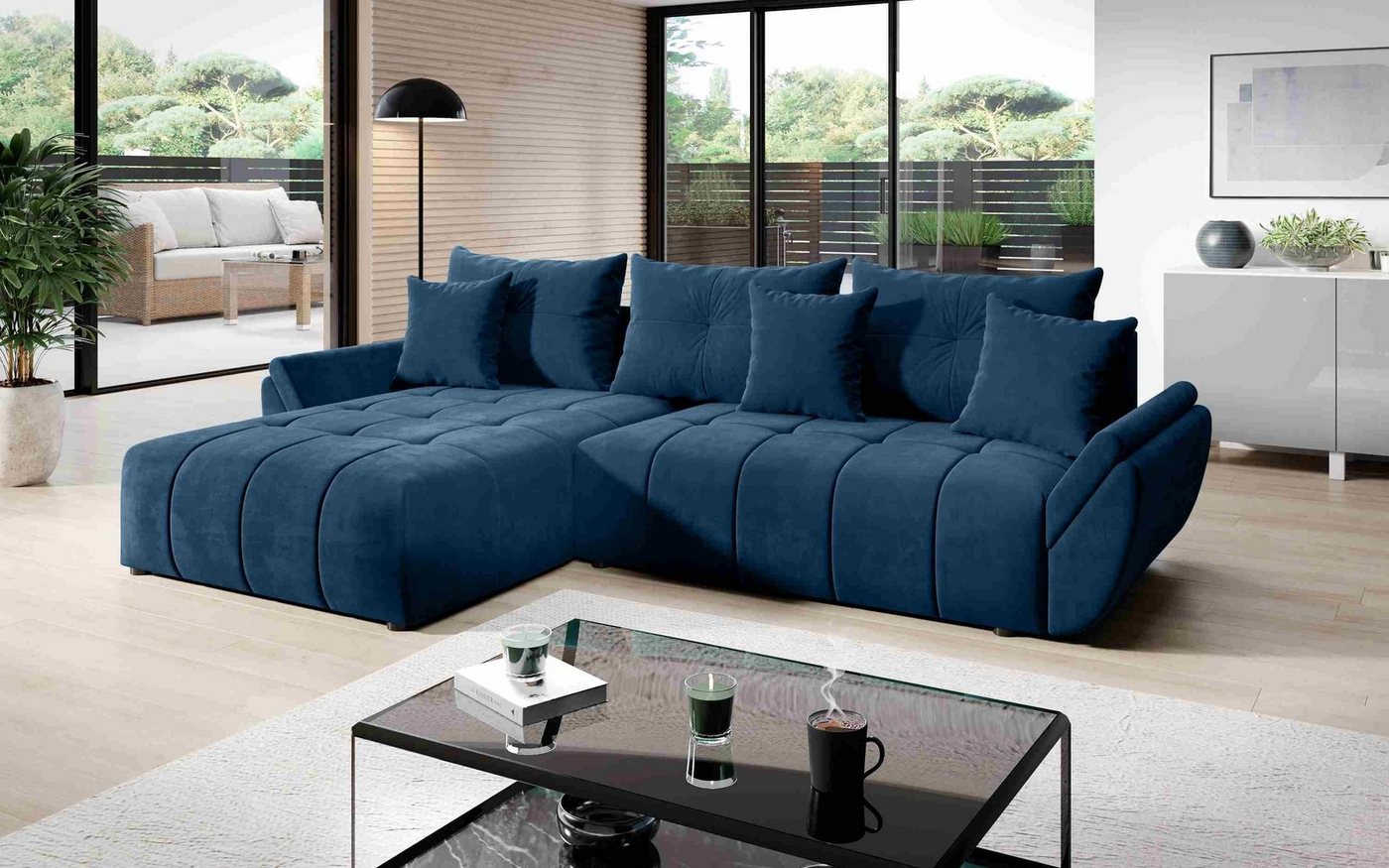 Furnix Ecksofa CALVANI-L Sofa mit Schlaffunktion Bettkasten Kissen Couch MH15 Braun, Kissen mit Reißverschluss, BxHxT: 280x91x190 cm von Furnix