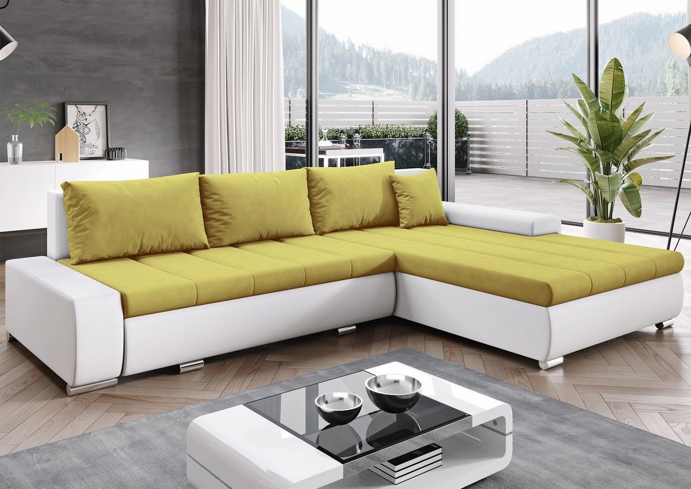 Furnix Ecksofa DARCELLE Polsterecke mit Schlaffunktion Bettkasten Kissen Couch L, 297x85x210 cm, Liegefläche 150x255 cm, robust & bequem von Furnix