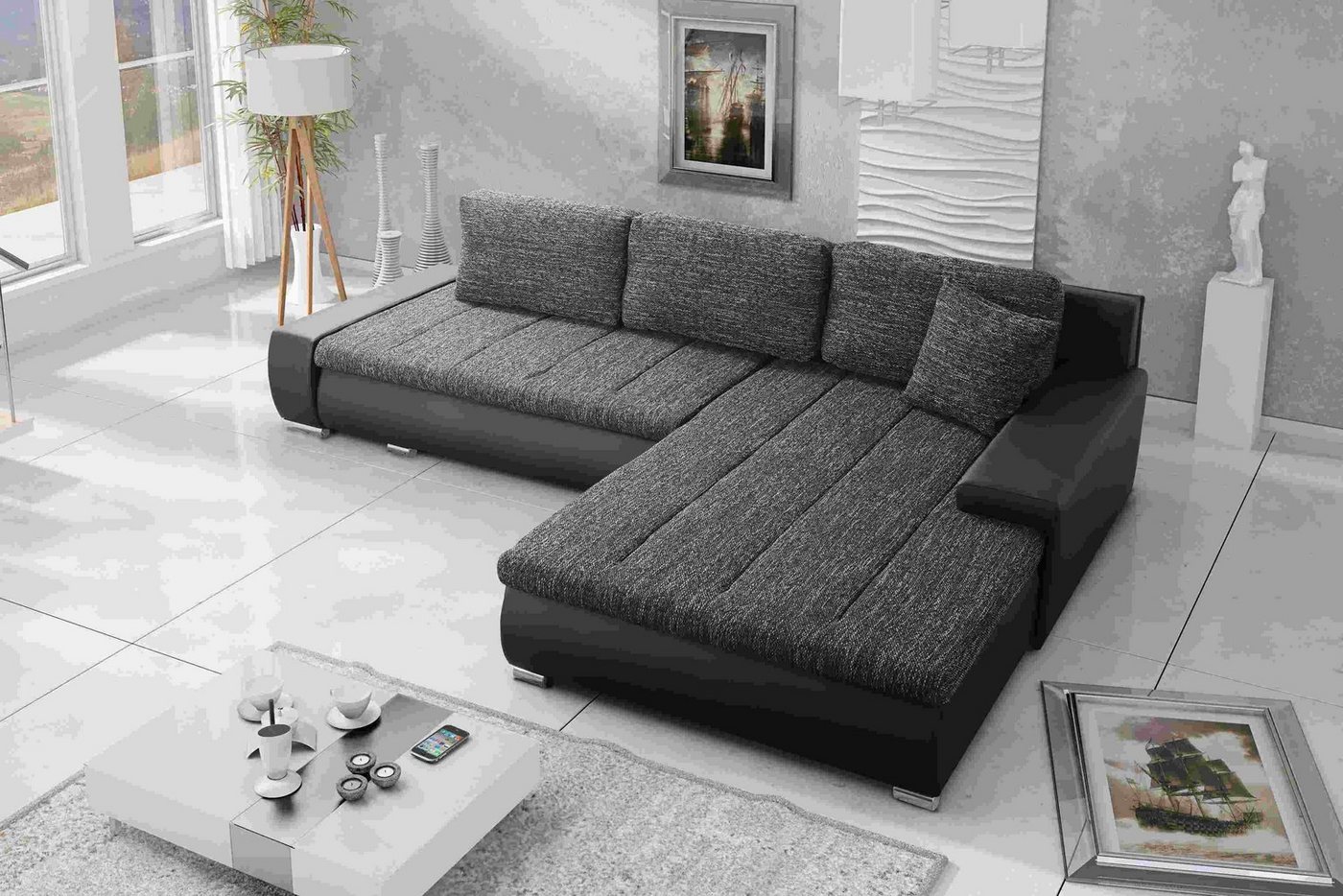 Furnix Ecksofa DARCELLE Polsterecke mit Schlaffunktion Bettkasten Kissen Couch L, 297x85x210 cm, Liegefläche 150x255 cm, robust & bequem von Furnix