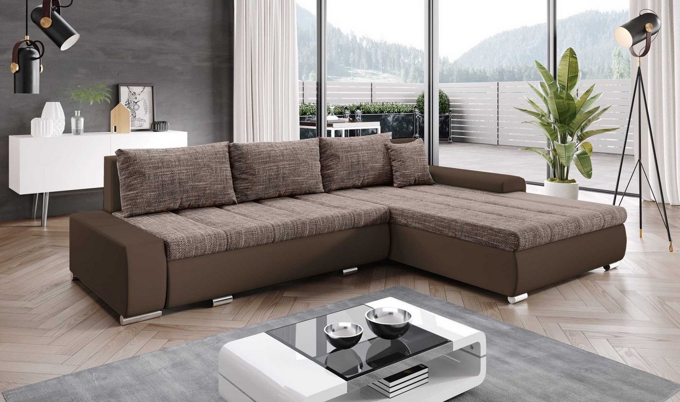 Furnix Ecksofa DARCELLE Polsterecke mit Schlaffunktion Bettkasten Kissen Couch L, 297x85x210 cm, Liegefläche 150x255 cm, robust & bequem von Furnix