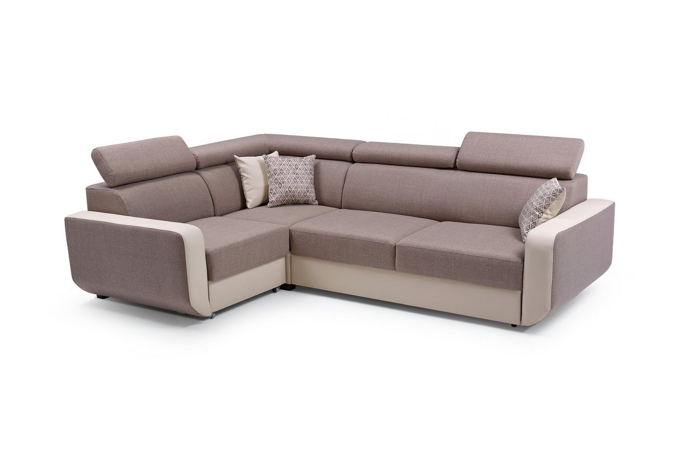 Furnix Ecksofa FENZZY Eck-Couch in L-Form mit Schlaffunktion verstellbare Kopfstützen, Bettkasten, 263x97x184 cm, Liegefläche 126x205 cm, Sitzhöhe 43 cm von Furnix