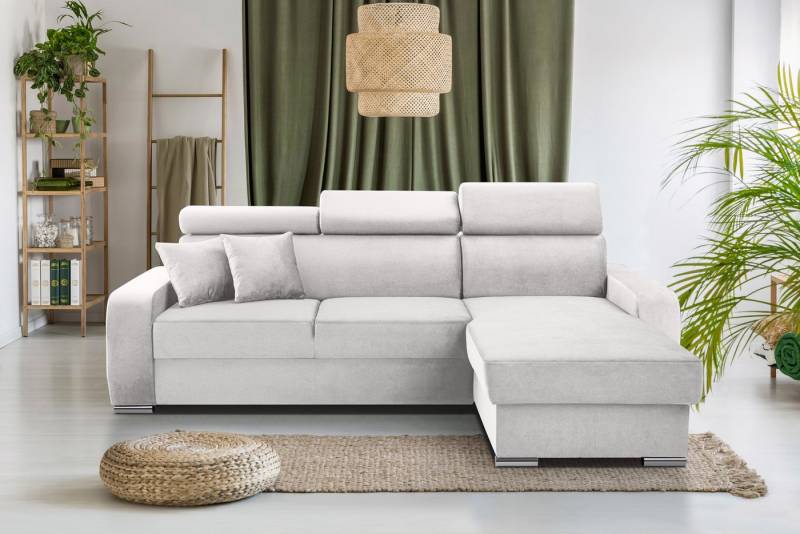 Furnix Ecksofa FRUSCCIO modernes Sofa in L-Form mit Schlaffunktion und Bettkasten, verstellbare Kopfstützen, 2 Zierkissen, robust & elegant von Furnix