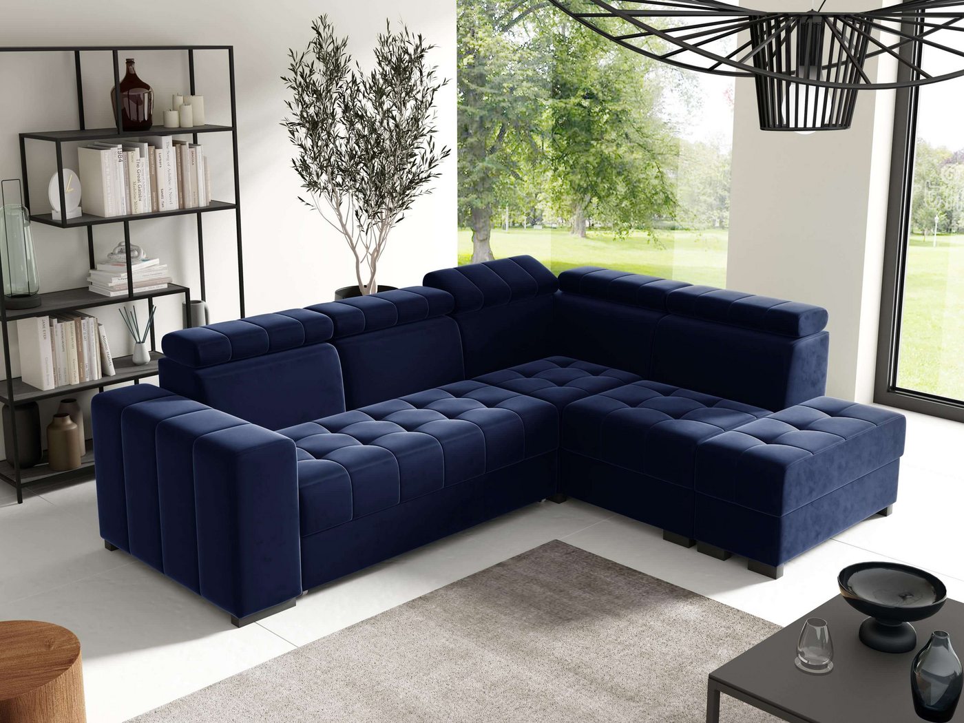 Furnix Ecksofa LIENNE Schlafsofa Polstercouch mit verstellbaren Kopfstützen, 270x98x210 cm, Sitz-/ Liegehöhe 45 cm, Bettkasten von Furnix