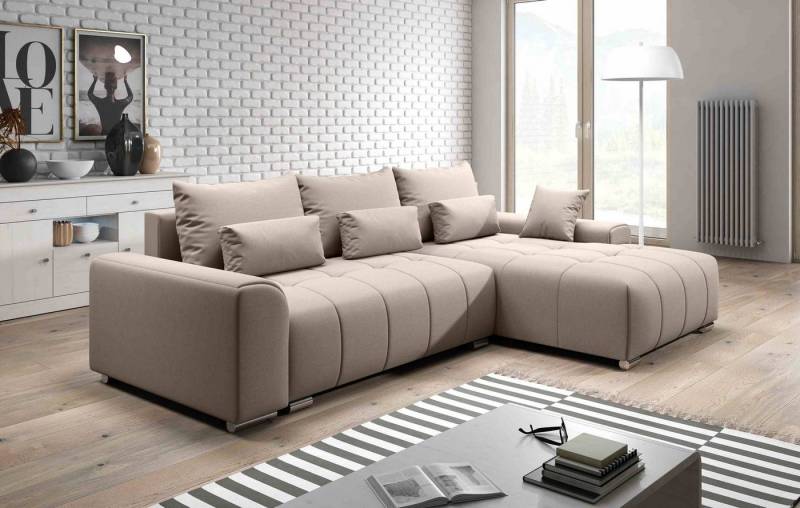 Furnix Ecksofa LORETA Sofa Schlafsofa Eck-Couch mit Schlaffunktion, Bettkasten, Liegefläche 145x205 cm, Made in EU von Furnix