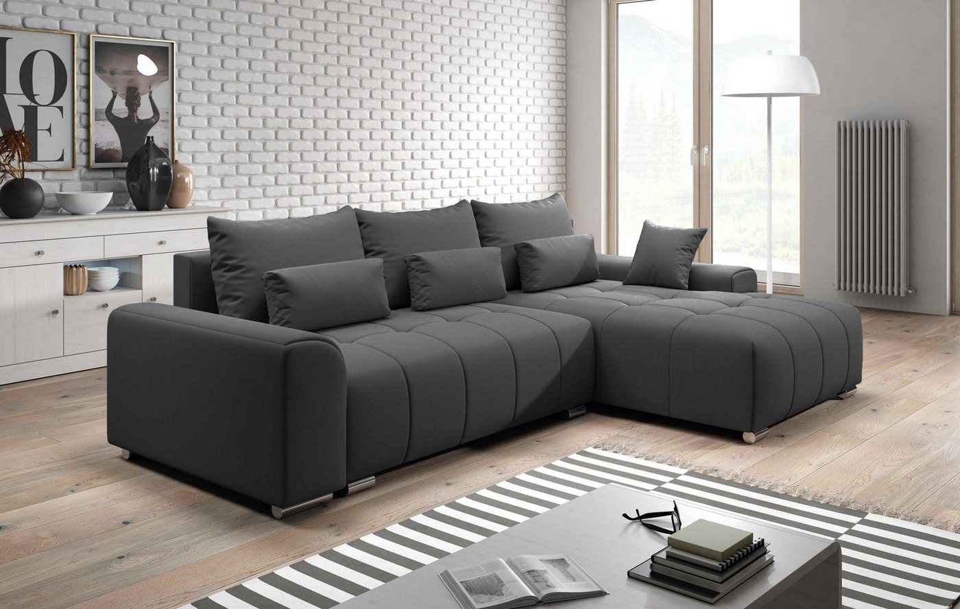 Furnix Ecksofa LORETA Sofa Schlafsofa Eck-Couch mit Schlaffunktion, Bettkasten, Liegefläche 145x205 cm, Made in EU von Furnix