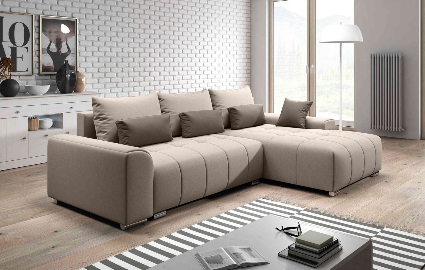 Furnix Ecksofa LORETA Sofa Schlafsofa Eck-Couch mit Schlaffunktion, Bettkasten, Liegefläche 145x205 cm, Made in EU von Furnix