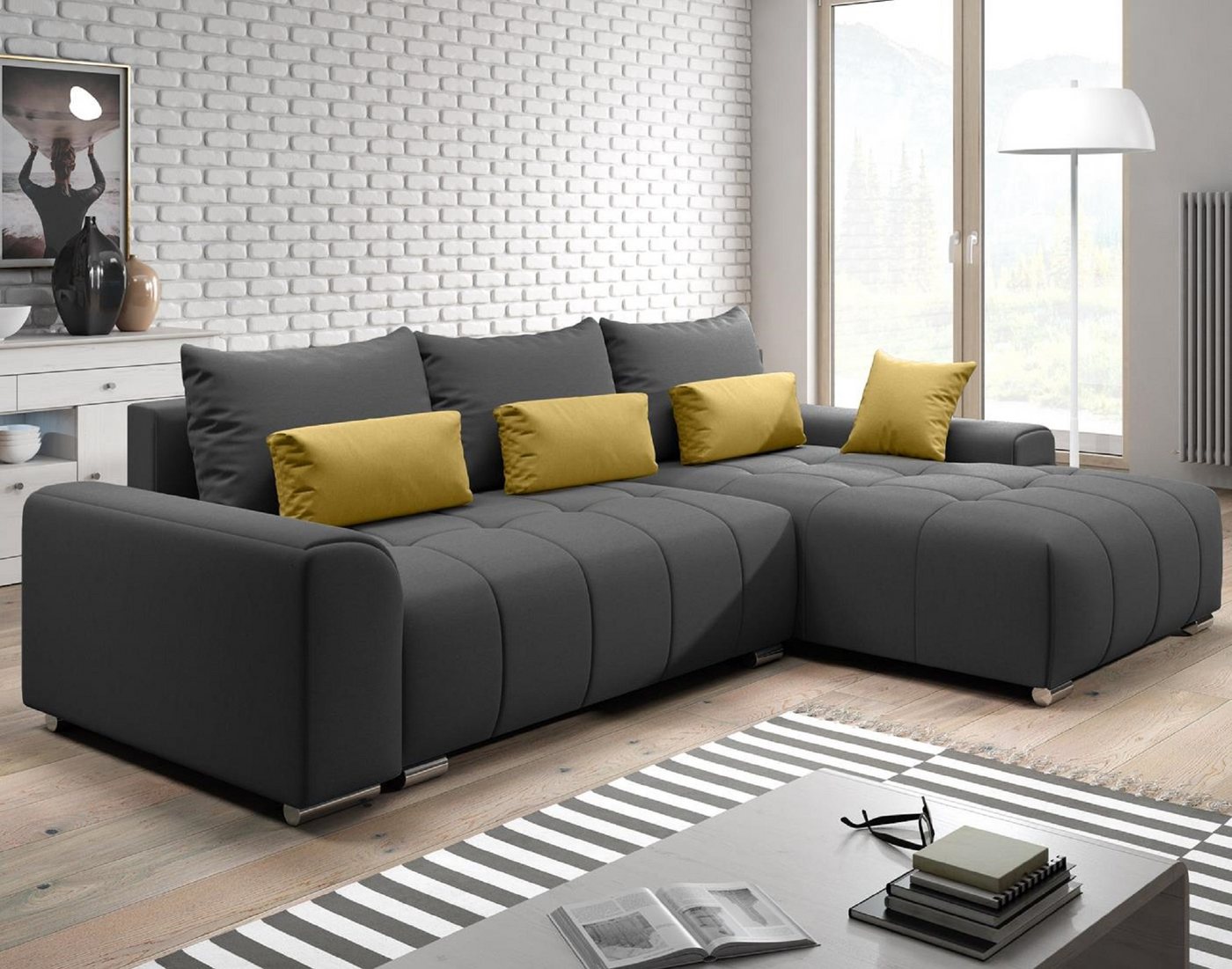 Furnix Ecksofa LORETA Sofa Schlafsofa Eck-Couch mit Schlaffunktion, Bettkasten, Liegefläche 145x205 cm, Made in EU von Furnix