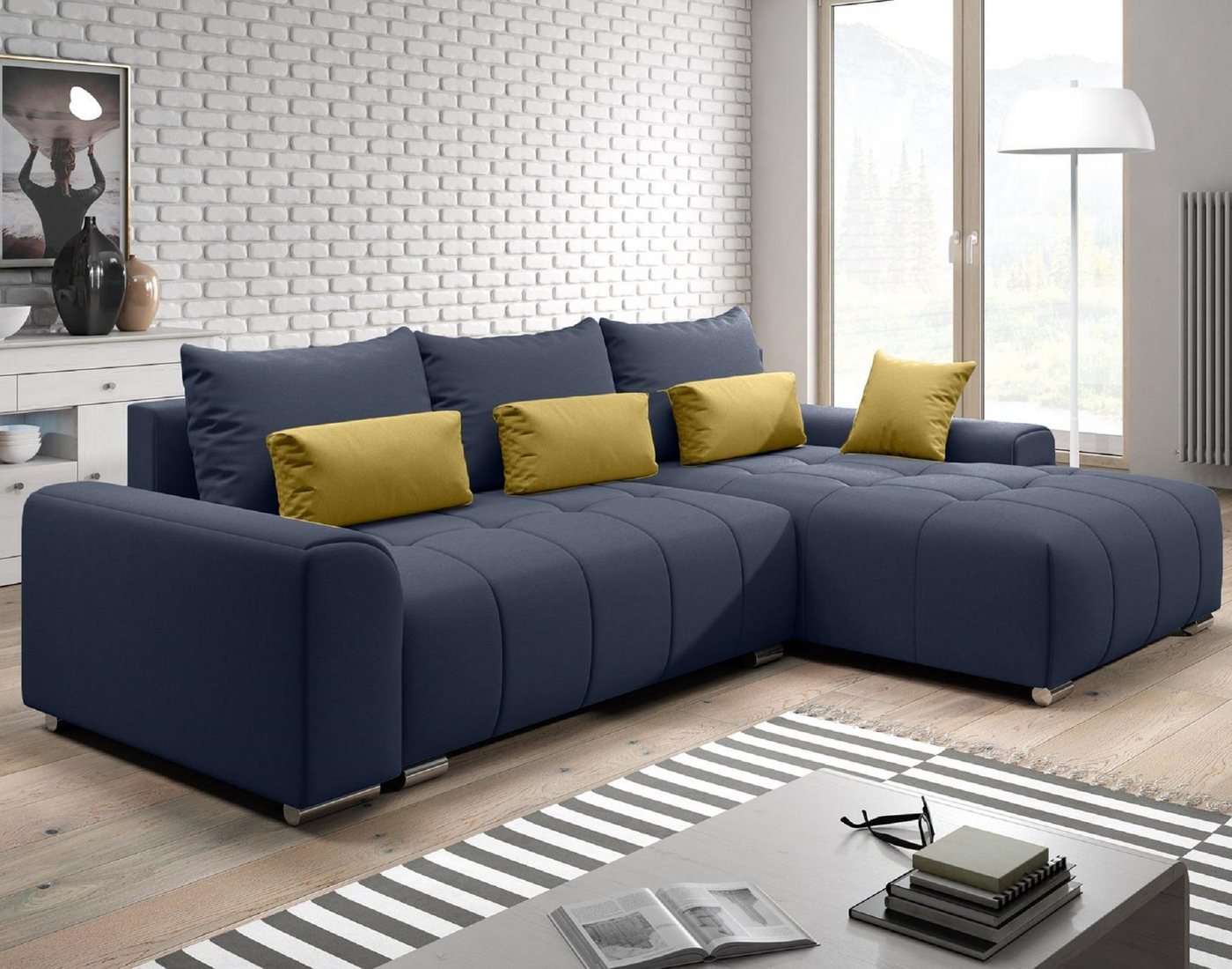 Furnix Ecksofa LORETA Sofa Schlafsofa Eck-Couch mit Schlaffunktion, Bettkasten, Liegefläche 145x205 cm, Made in EU von Furnix