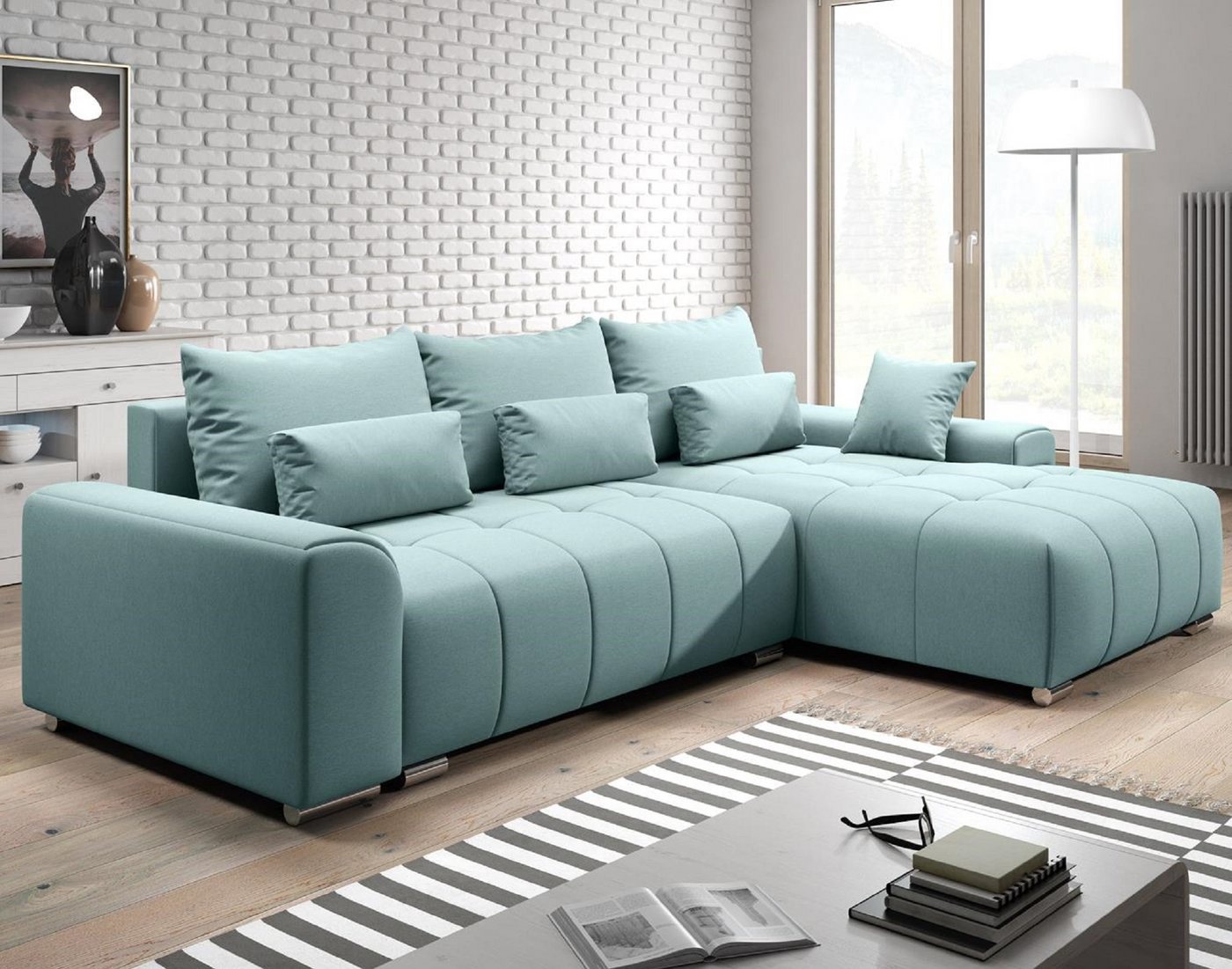 Furnix Ecksofa LORETA Sofa Schlafsofa Eck-Couch mit Schlaffunktion, Bettkasten, Liegefläche 145x205 cm, Made in EU von Furnix