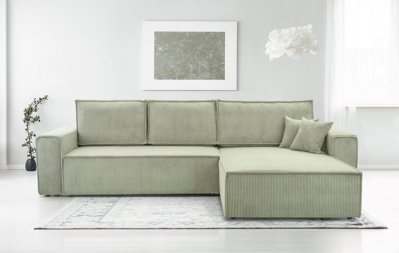 Furnix Ecksofa MANGUSSI-MINI Polsterecke in L-Form mit Schlaffunktion und Bettkasten, mit Bonellfedern, Liegefläche 140x240 cm, moderner Cord von Furnix