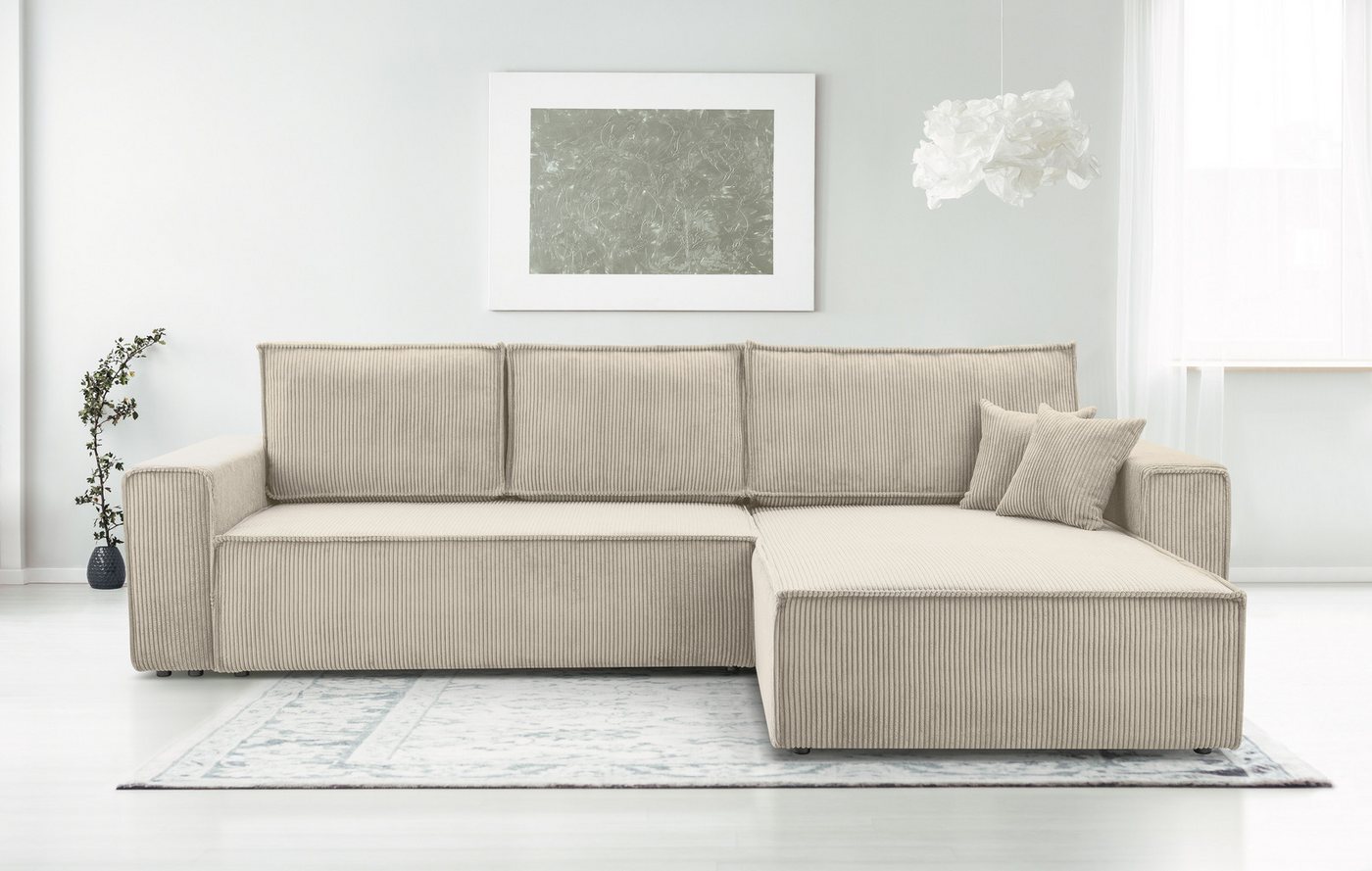 Furnix Ecksofa MANGUSSI-MINI Polsterecke in L-Form mit Schlaffunktion und Bettkasten, mit Bonellfedern, Liegefläche 140x240 cm, moderner Cord von Furnix