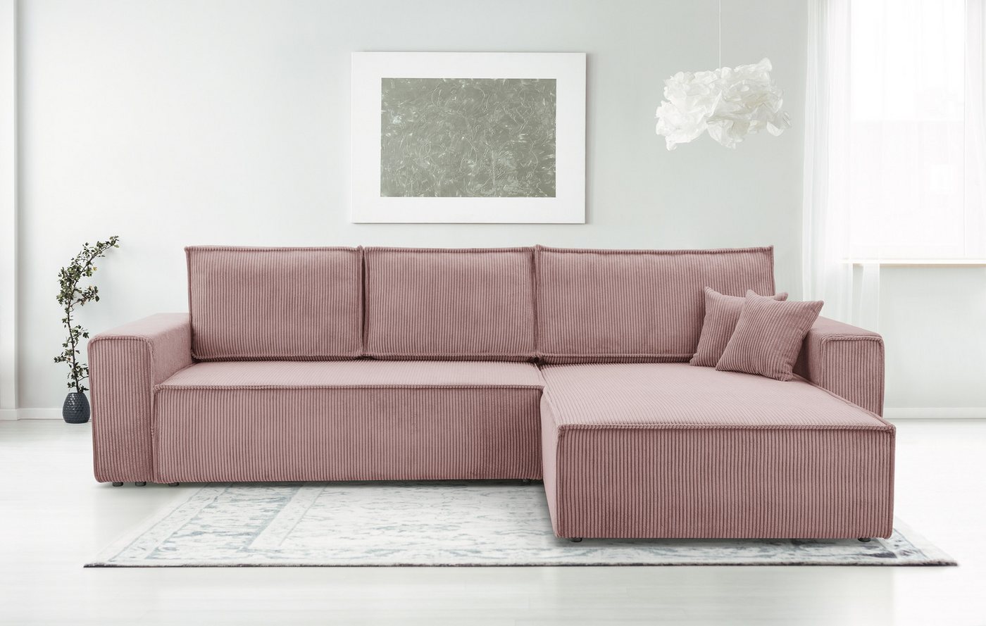 Furnix Ecksofa MANGUSSI-MINI Polsterecke in L-Form mit Schlaffunktion und Bettkasten, mit Bonellfedern, Liegefläche 140x240 cm, moderner Cord von Furnix