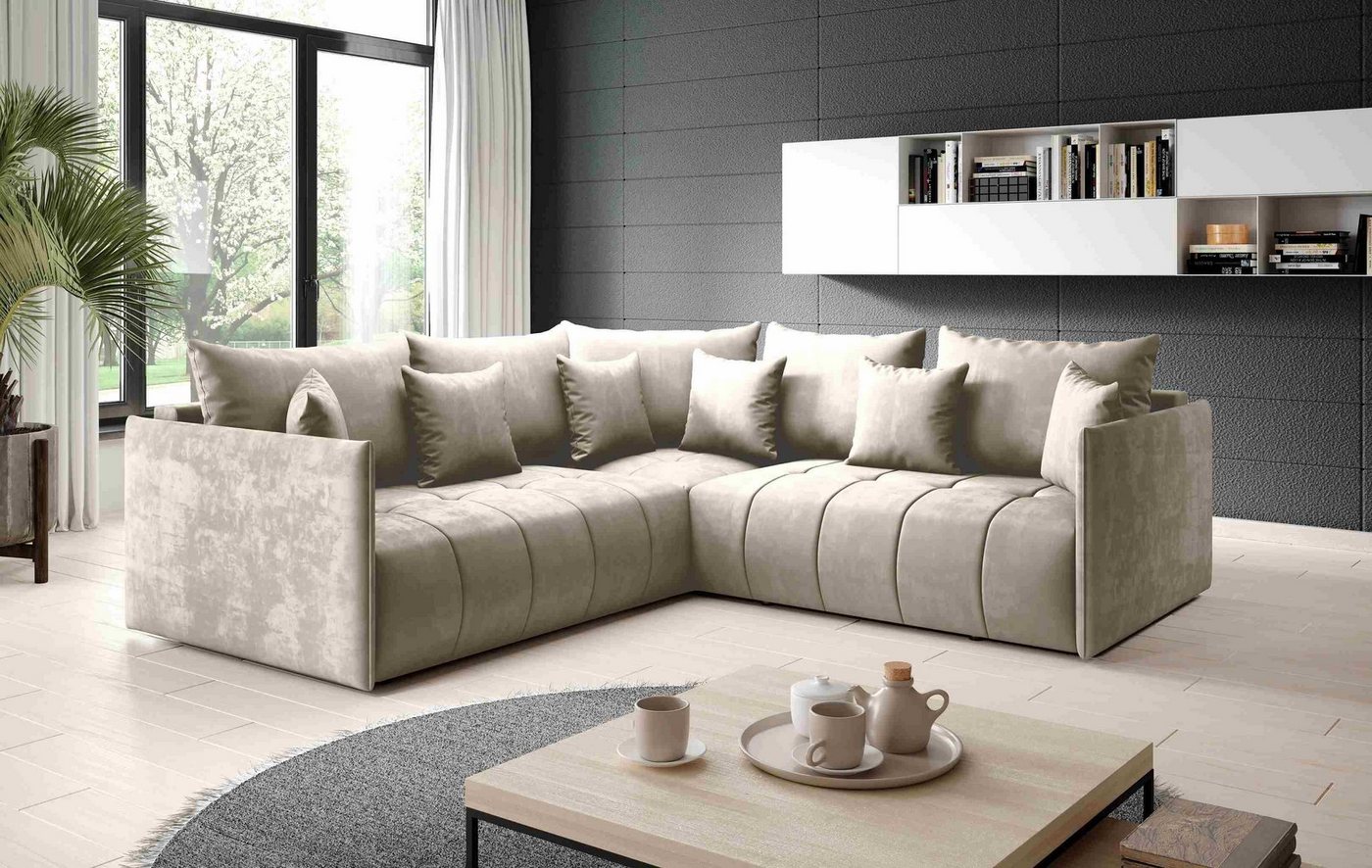 Furnix Ecksofa Polstercouch Schlafsofa in L-Form Bettkasten und Kissen, 231 x 231 x 83 cm, hochwertig, made in Europe von Furnix