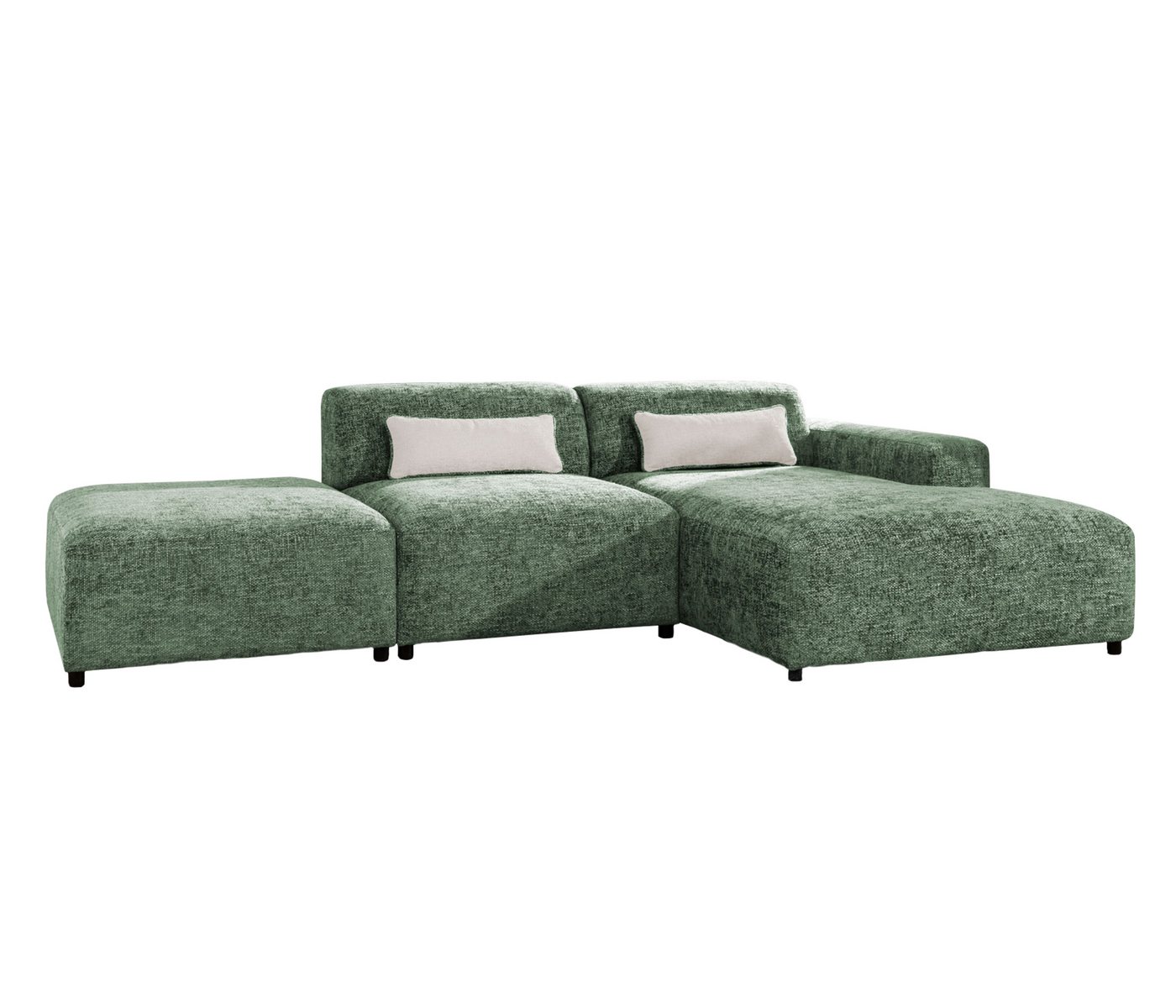 Furnix Ecksofa ROLIA POUFFE Polstercouch mit Ottomane und Zierkissen, hochwertiger Polsterstoff, 304x75x165 cm, Holzbeine von Furnix