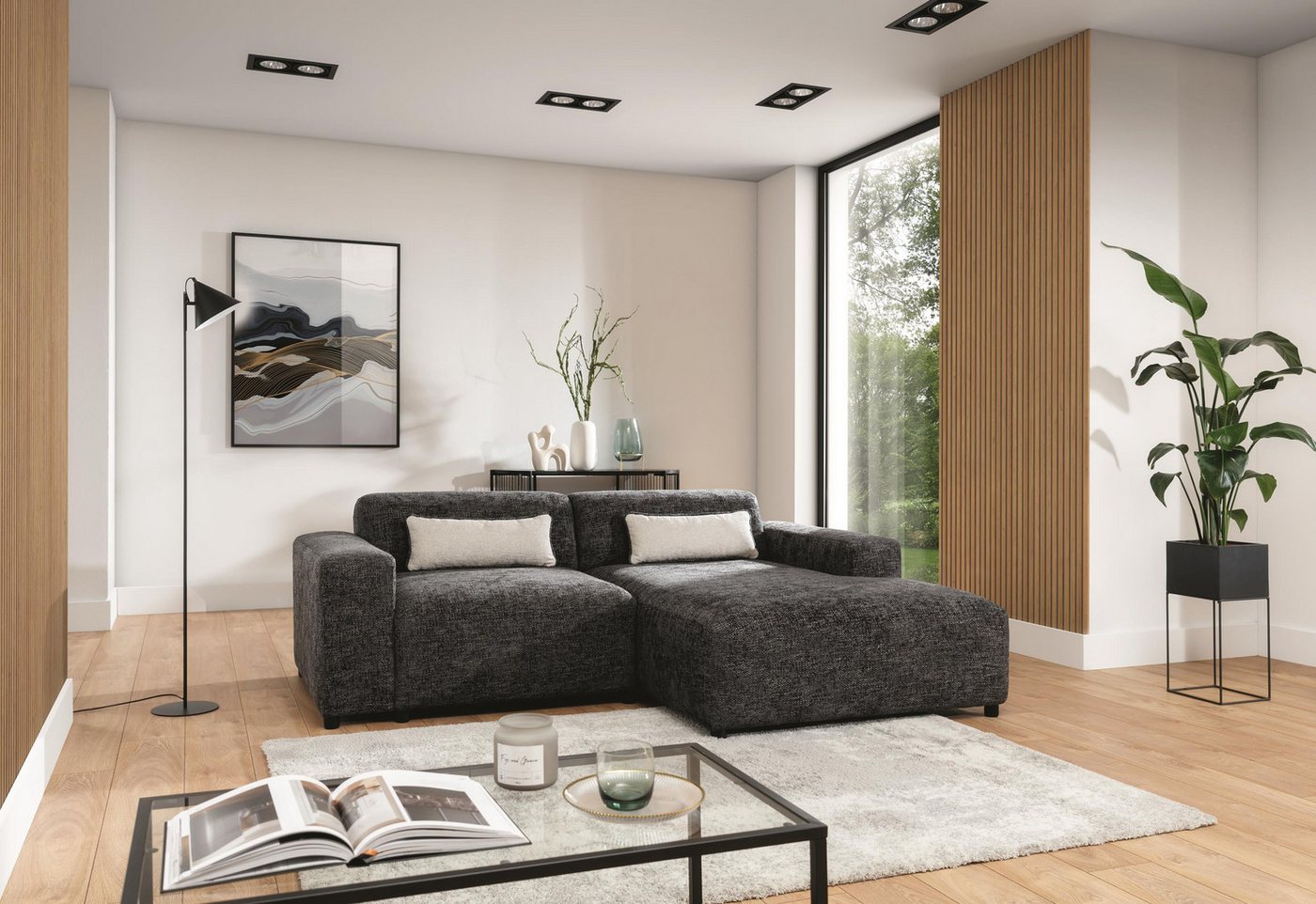 Furnix Ecksofa ROLIA Polstercouch in L-Form mit Zierkissen, hochwertige Materialien, 240x75x165 cm, Holzbeine von Furnix