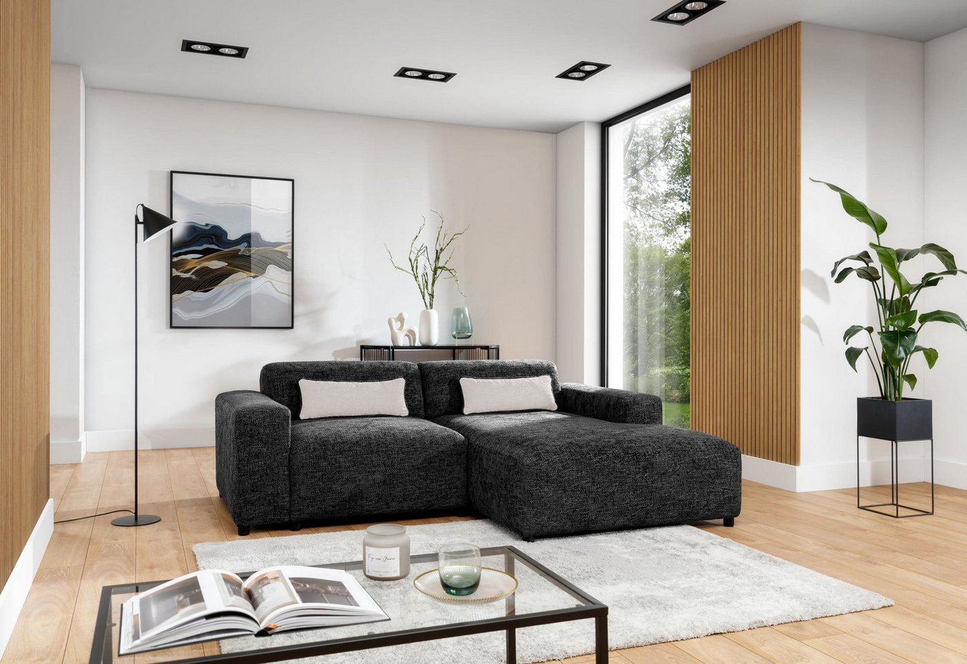 Furnix Ecksofa ROLIA Polstercouch in L-Form mit Zierkissen, hochwertige Materialien, 240x75x165 cm, Holzbeine von Furnix