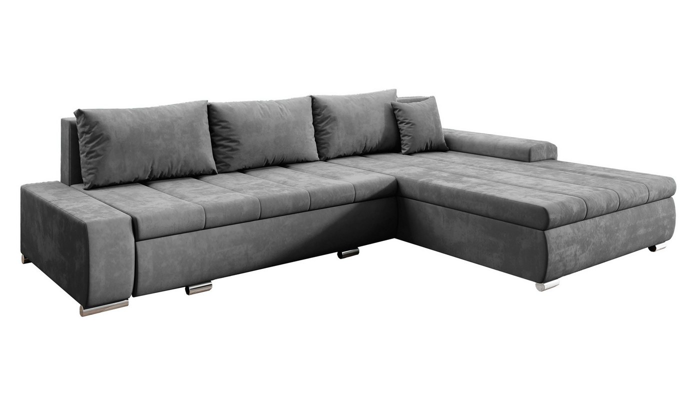 Furnix Ecksofa TOMMASO Sofa Schlaffunktion mit Bettkasten Kissen Couch, B297 x H85 x T210 cm, hochwertig, Made in EU von Furnix