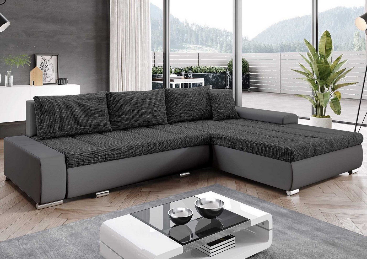 Furnix Ecksofa TOMMASO Sofa mit Schlaffunktion Bettkasten Kissen L-Couch, BxHxT 297x85x210 cm, Liegefläche 150x255 cm, bequem von Furnix