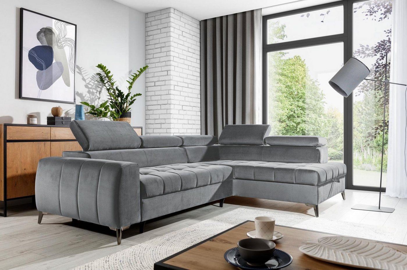 Furnix Ecksofa TOULOUS Sofa mit Schlaffunktion Automat DL Auswahl, hochwertige Verarbeitung Maße: B275 x H95 x B200 cm von Furnix