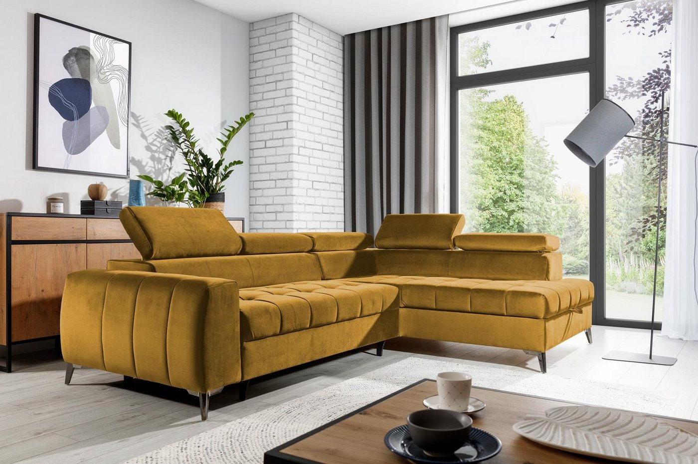 Furnix Ecksofa TOULOUS Sofa mit Schlaffunktion Automat DL Auswahl, hochwertige Verarbeitung Maße: B275 x H95 x B200 cm von Furnix