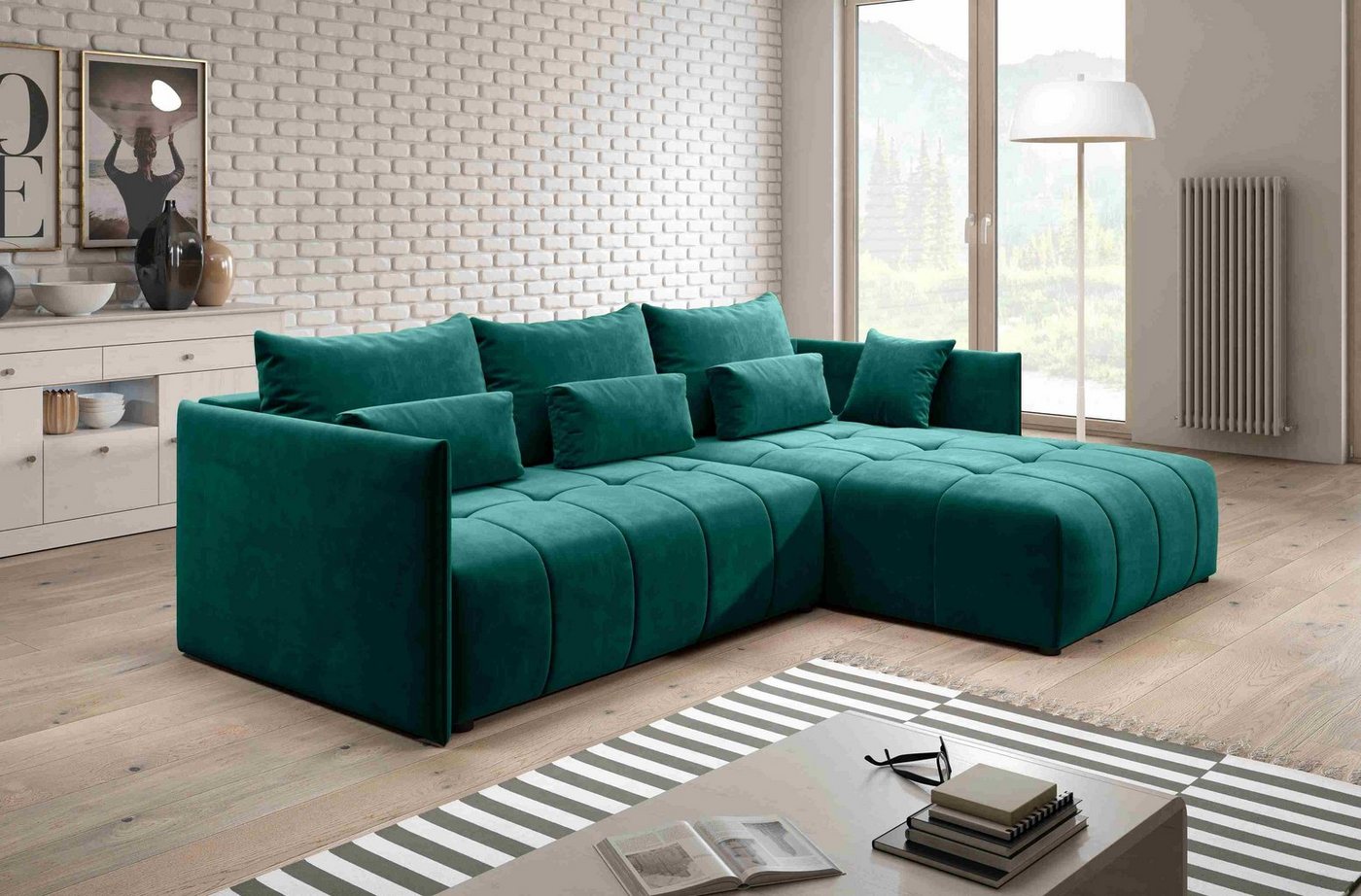 Furnix Ecksofa YALTA Schlafsofa Couch ausziehbar mit Bettkasten und Kissen, Made in Europe von Furnix