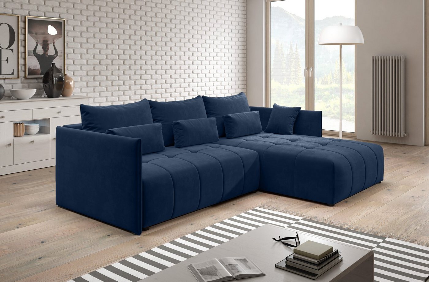 Furnix Ecksofa YALTA Schlafsofa Couch ausziehbar mit Bettkasten und Kissen, Made in Europe von Furnix