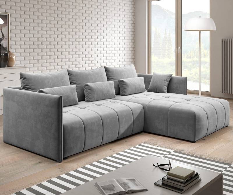 Furnix Ecksofa YALTA Schlafsofa Couch ausziehbar mit Bettkasten und Kissen, Made in Europe von Furnix