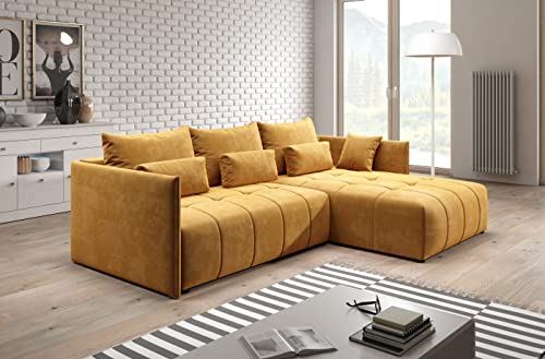 Furnix Ecksofa Yalta mit Schlaffunktion und Bettkasten - Couch L-Form Sofa mit Kissen - Stellfüße in Chromoptik - B245 x H83 x T182 cm, Liegefläche: 147 x 232 cm - KR01 (Orange) von Furnix