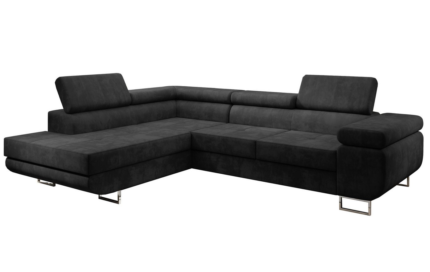 Furnix Ecksofa ZANTE Sofa mit Schlaffunktion Bettkasten und verstellbaren Kopfstützen, hochwertige Polsterstoffe, Stellfüße in Chromoptik von Furnix